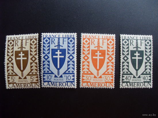 Франция. Французские колонии (Африка. Камерун) 1941 MLH Mi:CM 224,225,227,228 лотарингский крест и щит Жанны д Арк