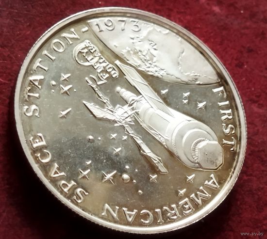Серебро 0.999! Маршалловы Острова 50 долларов, 1989 Первая Американская космическая станция 1973 год