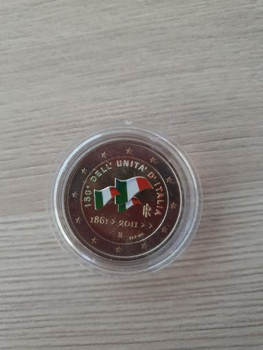 2 евро 2011 год, Италия, ЦВЕТНАЯ в капсуле, 150 лет объединения Италии, UNC