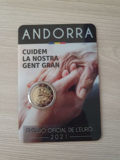Монета Андорра 2 евро 2021 Забота о пожилых людях БЛИСТЕР