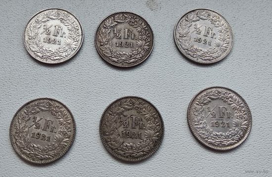 Швейцария 1/2 франка, 1921 7-6-1*6