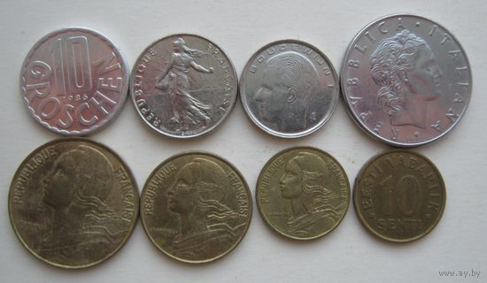 Сборный лот европейских монет разных годов - 8 шт.