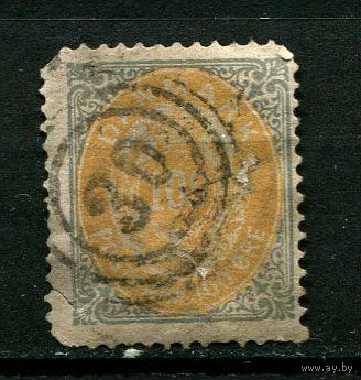 Дания - 1875/1903 - Цифры 100Ore - (есть тонкое место) - [Mi.31i Y A] - 1 марка. Гашеная.  (Лот 68BY)