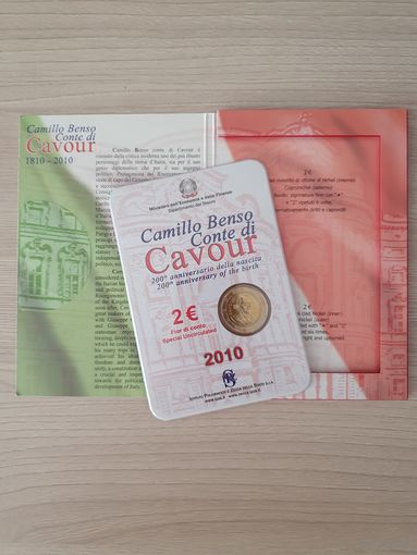 Италия 2 евро 2010 юбилейная 200 лет со дня рождения Камилло Кавура