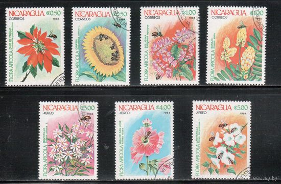 Никарагуа-1984,(Мих.2490-2496) гаш.,  Флора, Фауна, Цветы, Пчелы (полная серия)