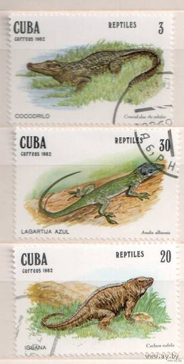 Рептилии. 3 марки, 1984г.,гаш. Куба.