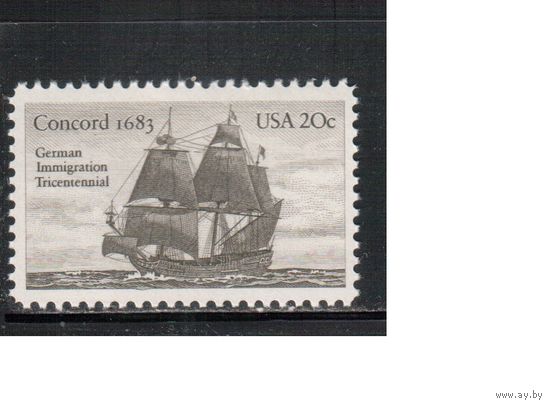 США-1983, (Мих.1628) , ** , Флот, Парусники, (одиночка),