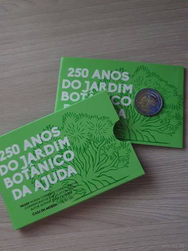 Монета Португалия 2 евро 2018 250 лет Ботаническому саду в Ажуде PROOF БЛИСТЕР