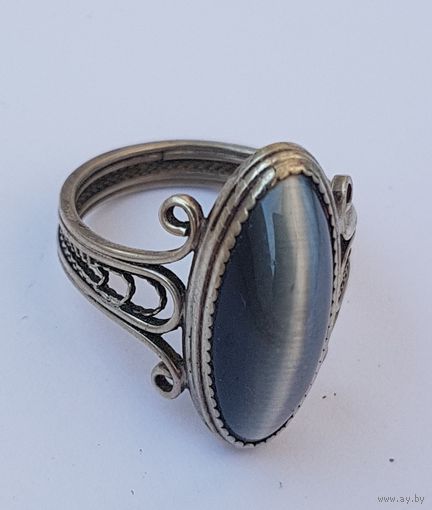 Кольцо Кошачий глаз, перстень, 80-е годы, размер 16