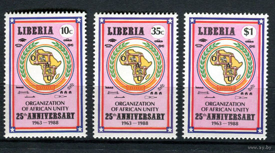 Либерия - 1988 - 25-летие Организации африканского единства - [Mi. 1411-1413] - полная серия - 3 марки. MNH.