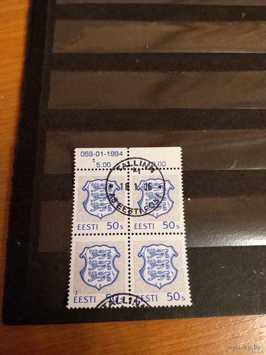 1993 тираж 1994 года Эстония Мих 205Аw герб квартблок (2-10)