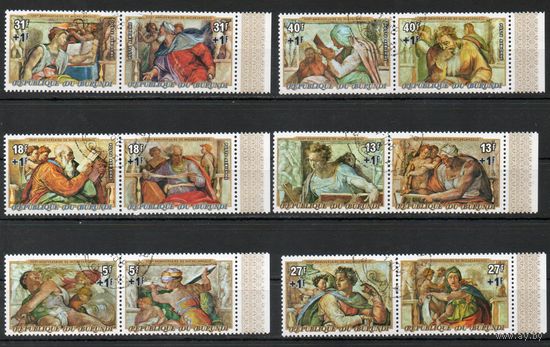 Искусство Миккеланджело Бурунди 1975 год  серия из 12 марок с надпечаткой в 6 сцепках