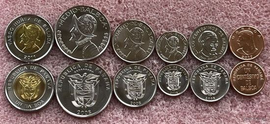 Панама. Набор 6 монет = 1, 5 сентесимо 1/10, 1/4, 1/2, 1 бальбоа 2008 - 2017 года