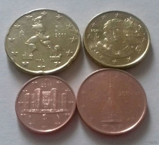 Набор евро монет Италия 2011 г. (1, 2, 10, 20 евроцентов)