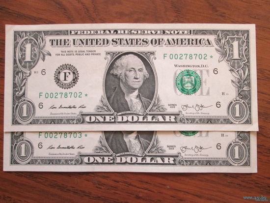 1 доллар США 2013 г. со звездой (звёздная), 2 номера подряд, AU