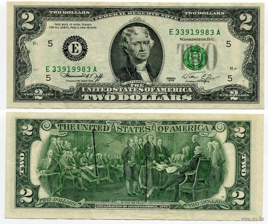 США. 2 доллара (образца 1976 года, E, Вирджиния, P461)