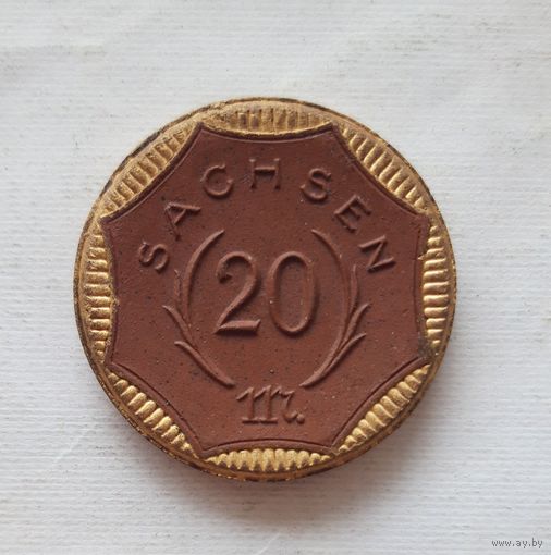 20 марок,1921. Германия, Сакнония. Фарфор позолота. Нотгельд.