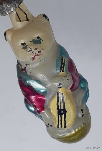 Ёлочная игрушка Мишка Музыкант (Квартет, Сэр Медведь), стекло. СССР