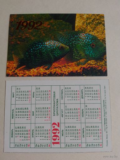 Карманный календарик . Аквариумные рыбки.1992 год