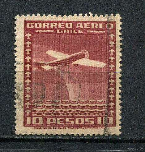 Чили - 1944/1953 - Авиация 10Р - [Mi.347] - 1 марка. Гашеная.  (Лот 73CL)