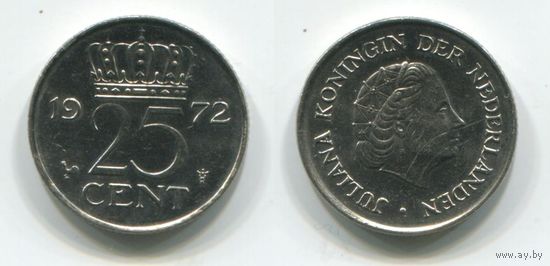 Нидерланды. 25 центов (1972, XF)
