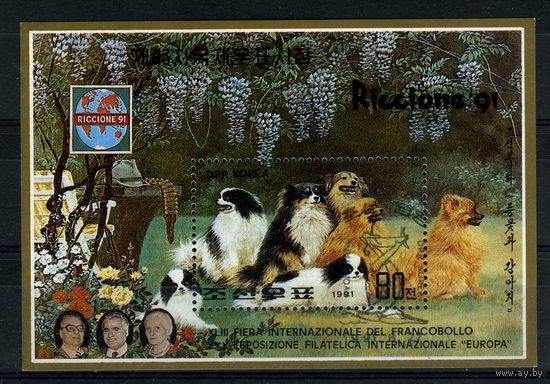 Блок Северная Корея. КНДР 1991. Международная выставка марок "Riccione '91" - Риччоне, Италия. Собаки