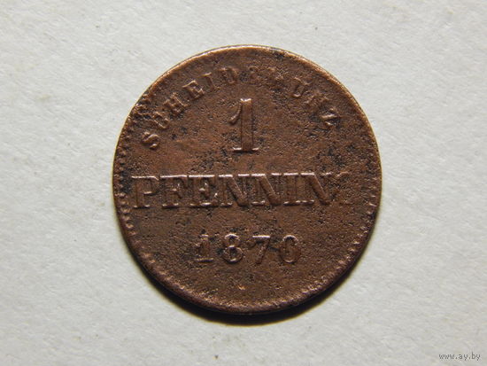 Бавария 1 пфеннинг 1870г.