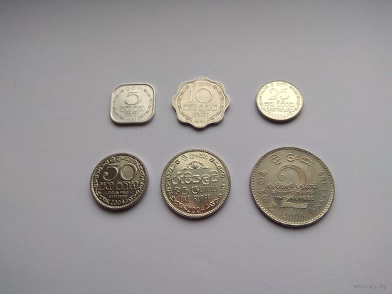 Шри-Ланка. 6 монет - 5-10-25-50 центов 1-2 рупии 1991-2004 годов. UNC