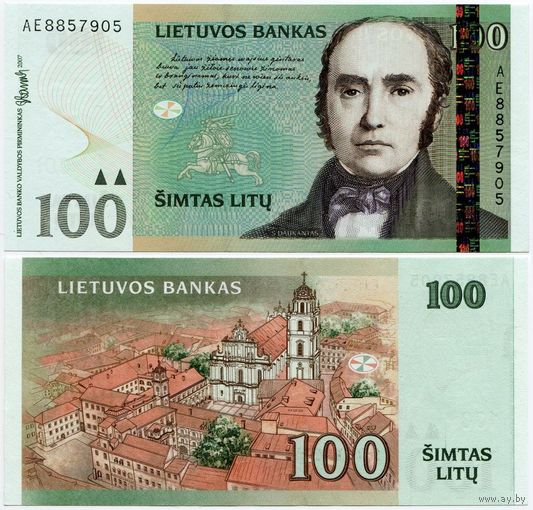 Литва. 100 лит (образца 2007 года, P70, aUNC) [серия AE]