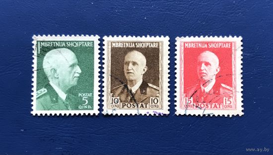 Албания 1939 год Оккупация Известные люди Король Виктор Эммануил III Серия 3 марки Mi:301,302,303 Гашеные