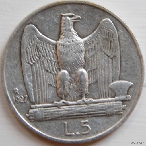 10. Италия 5 лир 1927 год, серебро.