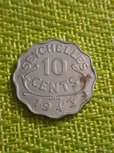 СЕЙШЕЛЫ Сейшельские острова 10 центов 1939 Британская колония ГЕОРГ VI Тираж 36 тыс.