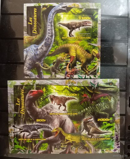 ГАБОН 2022    динозавры палеонтология доисторическая фауна  серия блоков MNH