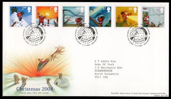 С Рождеством! Великобритания 2004 год серия из 6 марок на конверте