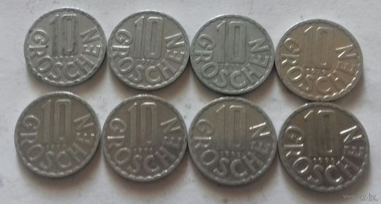 10 грошей, Австрия 1959, 1974, 1979, 1990, 1991, 1993, 1996 г.