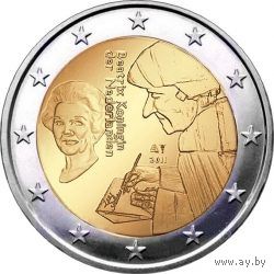 2 евро 2012 Нидерланды 500 лет издания книги "Похвала глупости" Эразма Роттердамского UNC