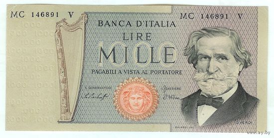 Италия, 1000 лир 1977 (образца 1969) год.