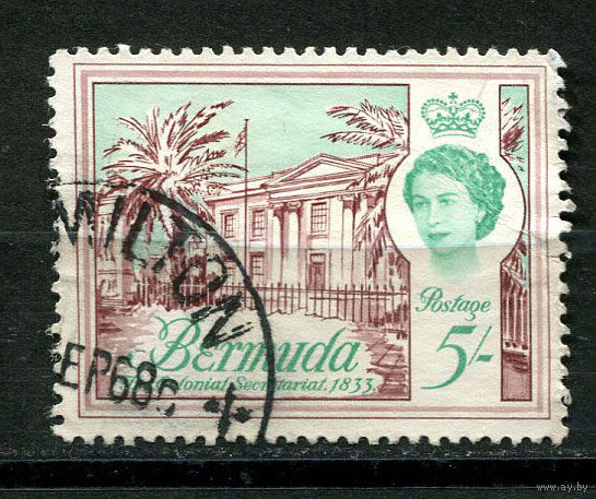 Британские колонии - Бермуды - 1962/1969 - Королева Елизавета II и архитеткутра 5Sh - [Mi.178] - 1 марка. Гашеная.  (Лот 73AL)