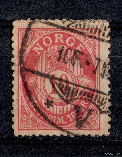 Норвегия 1877  Стандарт.  Почтовый рожок.  Mi:NO 25