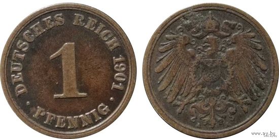 YS: Германия, Рейх, 1 пфенниг 1901A, KM# 10 (2)