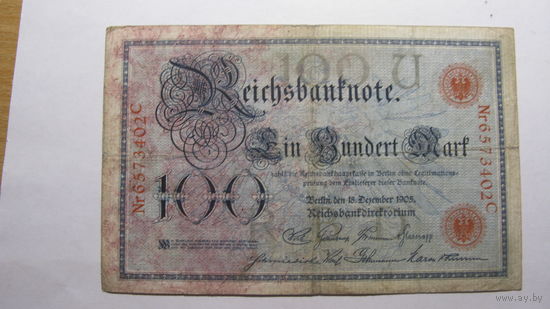 Германия Ro23b . 100 марок 1905 г. ( Длина цифр в номере 29 мм. Т.е. более растянут )