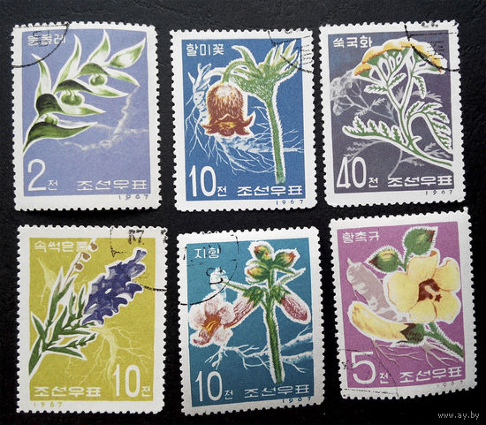 Корея 1967 г. Цветы. Флора, полная серия из 6 марок #0184-Ф1