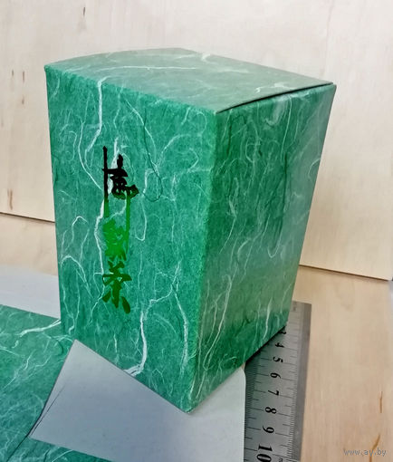 79х79х116 мм. Коробочка картонная подарочная, зелёная, пр-во Япония. Чайная тема