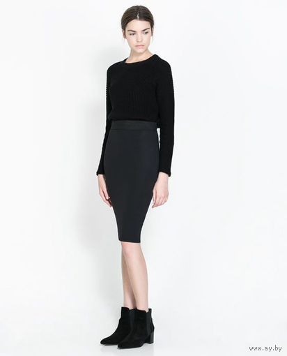 Zara миди юбка-карандаш эластичная черная, размер S/XS