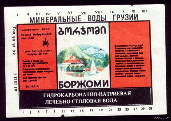 Этикетка Минеральная вода Боржоми Бобруйск