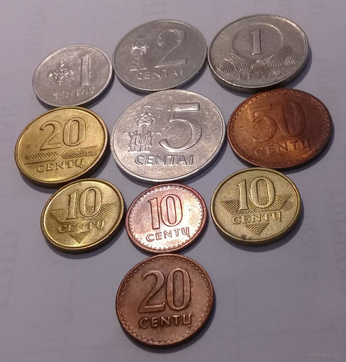 Литва. 10 монет XF-UNC, одним лотом.