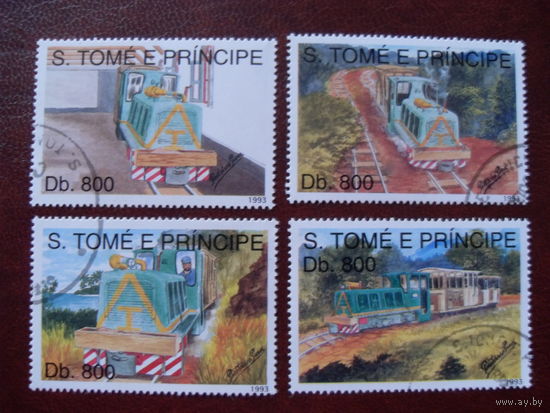 Сан-Томе и Принсипи. Поезд 1993 (поезда, железная дорога, тепловоз, паровоз, вагон)