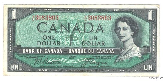 Канада 1 доллар 1955 года. Подпись Beattie & Coyne. Тип Р 74b. Состояние XF