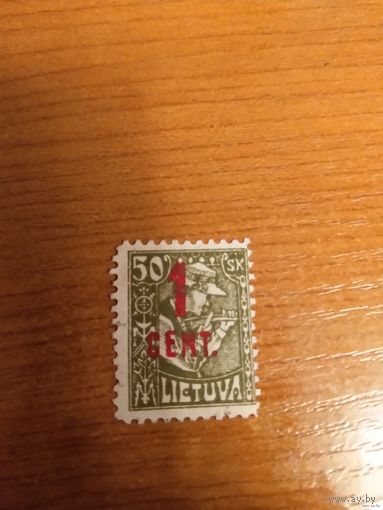 1922 Литва Мих 147 надпечатка разновидность щербатая единица чистая без клея без дыр (1-7)