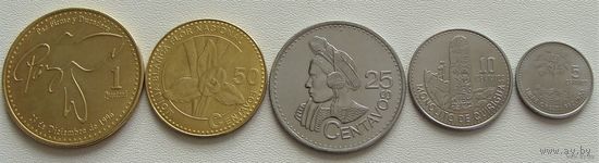 Гватемала. набор 5 монет 5, 10, 25, 50 сентаво 1 кетцаль 2012-2016 год